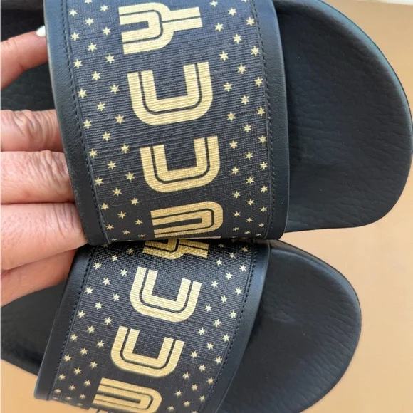 Gucci Black and Gold Star Slide Sandals AUTHENTIC size 38 - Picture 13 of 16